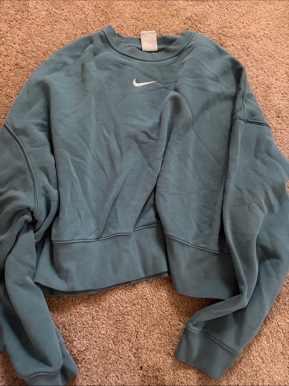 Nike Teal Cropped Crew Sweatshirt with White Swoosh